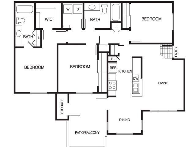 C1 3 Bed 2 Bath Floor Plan C1 3 Bed 2 Bath Floor Plan at Country Brook Apartments, Chandler, 85226